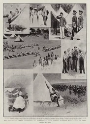 Jongenssoldaten in opleiding in Aldershot, het Public Schools Battalion in kamp